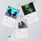 Three calendar pages showing roller skates on a light gray background