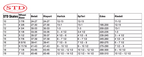 A printed or digital table sheet for STD Skates showing model and size information. The table has a red and white STD logo at the top left and columns for Wheel Base, Belati, Risport, Harlick, SpTeri, Edea, and Riedell, with numeric measurements ranging from 10 to 19.